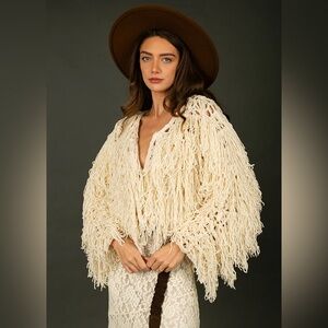 NWT Cream Boho Bohemian Rocker Fringe Oversized Coastal Cowgirl Cardigan Sweater
